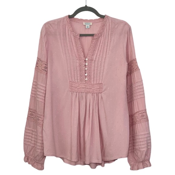 Sundance Spirit Lake Top Long Sleeve Flowy Coquette Swiss Dot Feminine Pink M - Picture 2 of 7